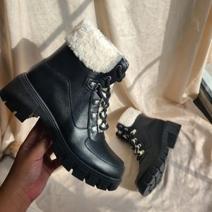 Black Fur lace up bootie